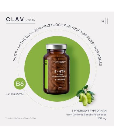 CLAV 5-HTP 100mg + Vitamin B6 - Vegan Mood & Sleep Support Capsules - 120 Count - 4-Month Supply - Made in Germany - Buy Online on GoSupps.com