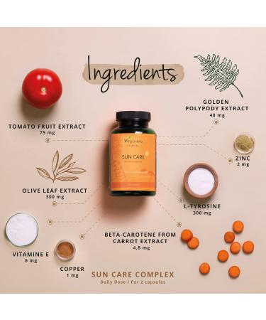 Tanning Capsules Vegavero | Skin Protection Support with Beta Carotene, Vitamin E, L-Tyrosine, Flavonoids, and Lycopene | Vegan Formula with NO Additives | Lab-Tested - Buy Online on GoSupps.com