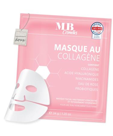 MB Cosmetics Masque au collag ne avec acide hyaluronique niacinamides et probiotiques masque visage hydratant en hydrogel pour r duire les rides. Ultra-concentr 52 000 ppm 1 pi ce 1 pi ce (lot de 1)