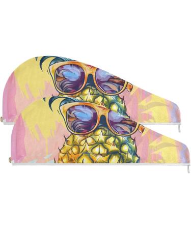 Pipeapple Hair Towel 2 Pack - Super Absorbent Quick Dry Turbans with Glasses | Stylish Hair Drying Towels for Women & Girls - Buy Online on GoSupps.com