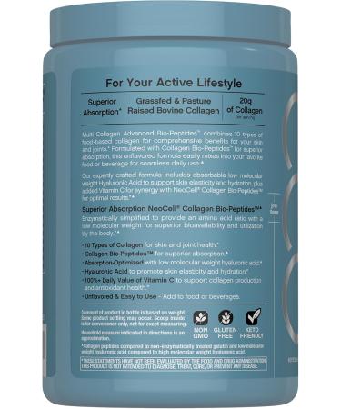 NeoCell Multi Collagen Bio-Peptides Powder | 10oz | Advanced with Hyaluronic Acid and Vitamin C | 10 Super Types of Collagen | Superior Absorption | Grassfed Protein Supplement - Buy Online on GoSupps.com