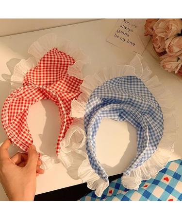 amangul French Style Hair Scarf Headbands Triangled Head Kerchief Hairband Checkered Bandanas Headbands Cute Hair Accessory(Blue) - Buy Online on GoSupps.com