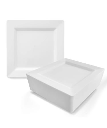 Oasis Creations White Square Plates Set 10" - 50 count - Premium Hard White Disposable Plastic - Disposable and Reusable - Salad Plate - Appetizer Plate - Dinner Plate - Party Plate Set 10Inch White