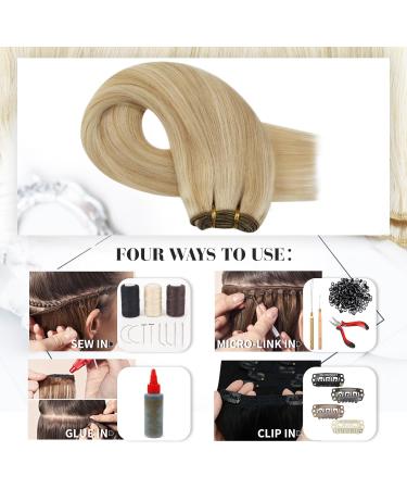 Moresoo 24 Inch Blonde Double Weft Sew in Hair Extensions #14/613 - Platinum Strawberry Blonde Human Hair Weft 100g - Buy Online on GoSupps.com