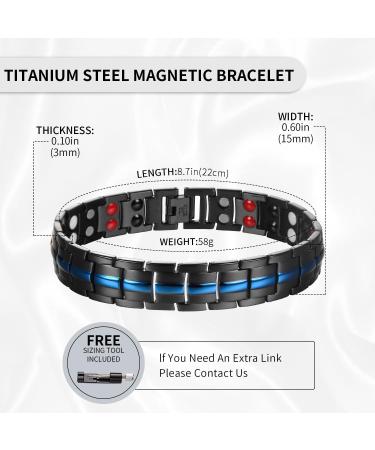 MagEnergy Titanium Steel Magnetic Bracelet for Men - Double Row Ultra Strength Magnets, Adjustable Links, Removal Tool - Blue-4 Element Wristband - Buy Online on GoSupps.com