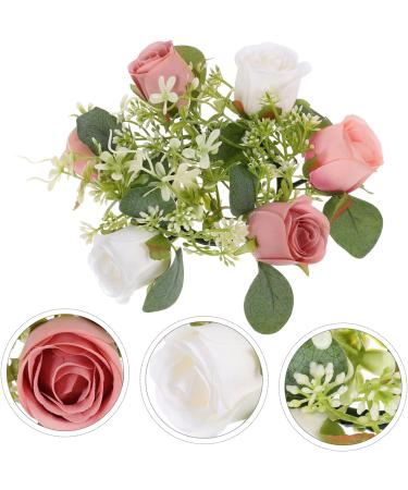 LIFKICH Rose Garland Candle Holder Rings Candlesticks Taper Candle Holders Artificial Floral Candle Wreath Wedding Gift Candle Wreath for Home European Style Decorations Silk Flower Picture 2 23.00X23.00X8.00CM - Buy Online on GoSupps.com
