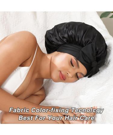 Welrog Silk Sleeping Hood for Women - Black Night Hair Bonnet & 3 Hair Ties | Luxury Sleep Cap for Healthy Hair - Buy Online on GoSupps.com