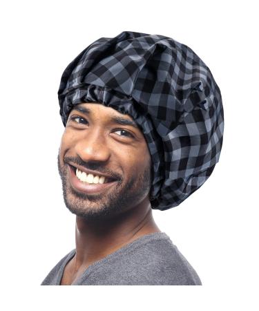 Large Waterproof Shower Cap for Men - Kenllas Reusable Adjustable Bath Cap for Dreadlock Braids Curly Hair (Gray)