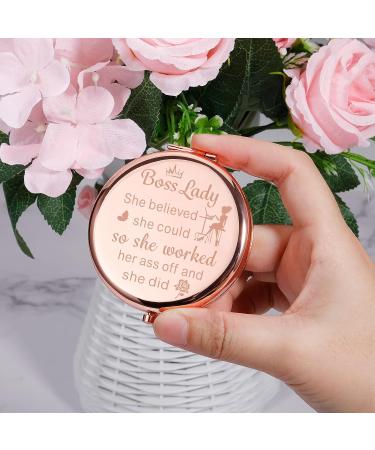 Boss Lady Gifts: Rose Gold Compact Mirror - Perfect Thank You and Inspirational Gift for Female Boss, Coworker, Manager - Ideal for Boss Day, Retirement, Going Away - Pink Travel Makeup Mirror for Her - Buy Online on GoSupps.com