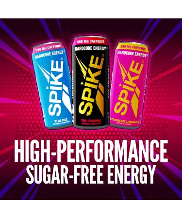 Spike Hardcore Energy Drink Original Flavor - 350 mg Caffeine  800 mg Beta-Alanine  1000 mcg Vitamin B12 - Sugar Free  Almost Zero Calories - Pre-Workout Brain Booster - 16 oz (Pack of 12) The Original - Buy Online on GoSupps.com