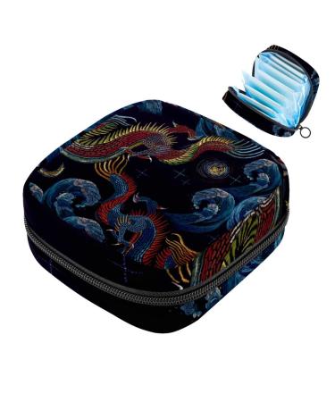 Storage bags for women's bandages art embroidery traditional Chinese dragon clouds portable menstrual pad bag panty liners tampons women's bandages storage holder for women multicolored 08