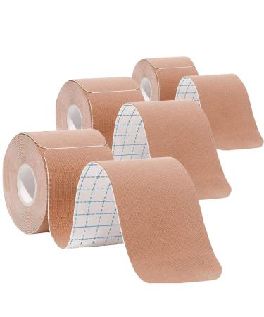 3 Rolls Waterproof & Breathable Kinesiology Tape - Athletic Elastic Knee Taping for Ankle Wrists Knees Muscle Pain Relief Ideal for Gym Running Tennis Swimming and Football White
