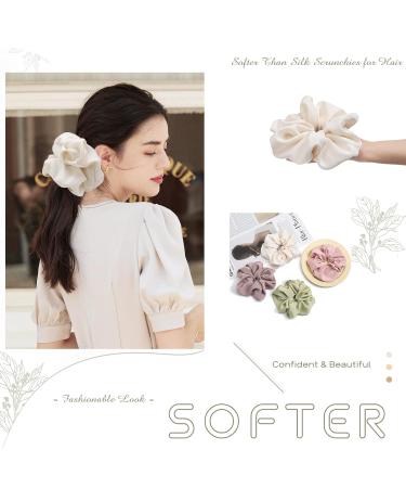 Jumbo Silk Stain Scrunchies for Women - Oversize Luxury Hair Ties - Milky White - Buy Online on GoSupps.com