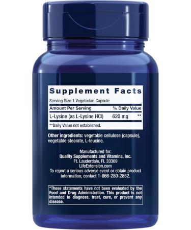 Life Extension Lysine 620mg and Zinc 50mg - 100 Vegetarian Capsules and 90 Vegetarian Capsules - Buy Online on GoSupps.com