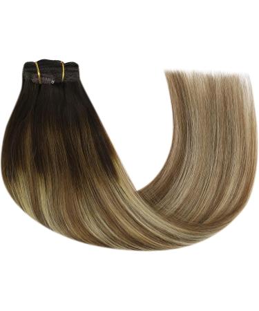 YoungSee Balayage Clip in Hair Extensions 14 Inch Hair Extensions Clip in Double Weft Dark Brown to Medium Brown with Blonde Clip in Human Hair Extensions Ombre 7 Pieces 120 Grams - Buy Online on GoSupps.com