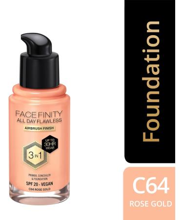 Max Factor Facefinity 3-in-1 All Day Flawless Liquid Foundation SPF 20 - 64 Rose Gold 30 ml - Pack of 1 - Buy Online on GoSupps.com