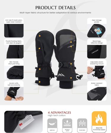 Caracaleap Waterproof Winter Ski Gloves for Men & Women - Black Mittens for Snow Activities - Buy Online on GoSupps.com