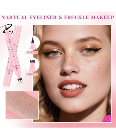  Prreal Freckle 2 in 1 Eyeliner Pen Freckle Stamp and Black Liquid Eyeliner Waterproof Natural Lifelike Freckles Makeup Soft Sopt Pen Magic False Freckles 01 Light Brown + 03 Dark Brown - Buy Online on GoSupps.com