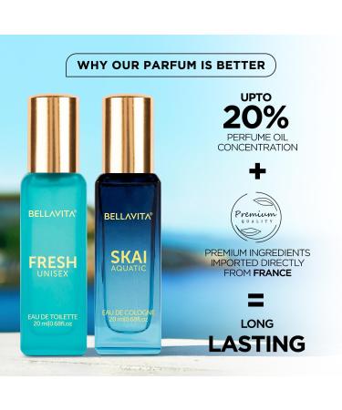 Bella Vita Luxury Skai Aquatic EDC & Fresh EDT Unisex Perfume Combo with Bergamot Ylang Ylang Pink Pepper|Long Lasting Fragrance Scent|Pack of 2 20Ml Each - Buy Online on GoSupps.com