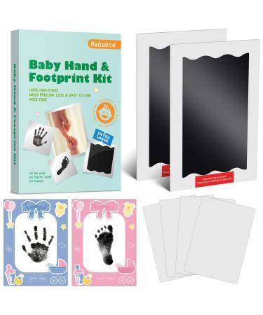Nabance Baby Hand and Footprint kit 2 Large Size Inkless Ink Pads with Pink & Blue Photo Frames 4 Imprint Cards Stamp Print Ink Pads Safe Non-Toxic for Baby Handprint 0-12 months Family Keepsake Style 3