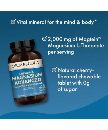 Dr. Mercola Magnesium Chewable Advanced, 30 Servings (60 Tablets), Dietary Supplement, Magnesium L-Threonate, Cherry Flavor, Non-GMO 60 Count (Pack of 1) - Buy Online on GoSupps.com