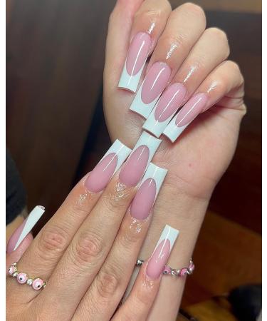 120 Pcs Long French Tip Press On Nails - Square White Tip Full Cover Matte Fake Nails for Women & Girls - Acrylic Glue On Artificial Fingernails - Buy Online on GoSupps.com