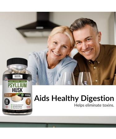 Kaya Naturals Psyllium Husk Capsules - 60 Count | High Fiber Supplement | Digestive Health & Regularity | Gluten-Free Non-GMO 60 Count (Pack of 1) - Buy Online on GoSupps.com