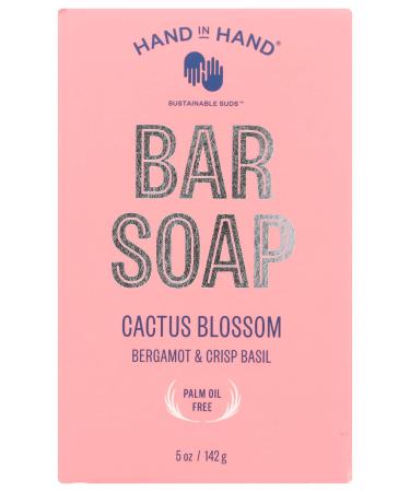 Hand in Hand Bar Soap  Nourishing Cleanser For All Skin Types  Organic Shea and Cocoa Butters  5 Ounce  Bergamot & Crisp Basil  Cactus Blossom Scent  Single Cactus Blossom 5 Ounce (Pack of 1)