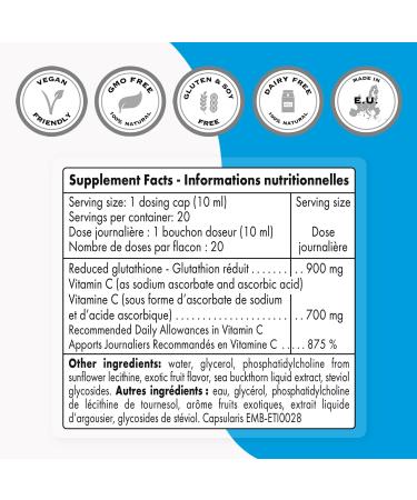 Buy Supersmart Liposomal Glutathione Liquid 900mg - High Potency Antioxidant with Vitamin C | Non-GMO Gluten Free 200ml - 20 Servings - International Shipping Available - Buy Online on GoSupps.com