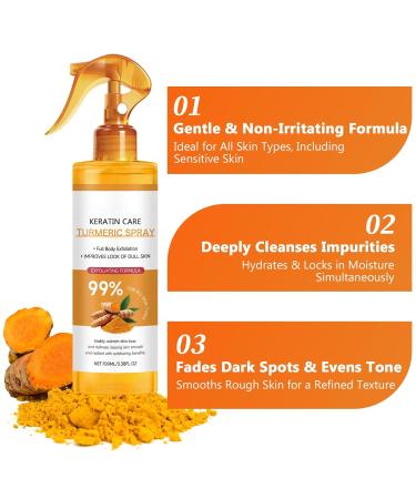 Keratin Care Turmeric Spray Gently Exfoliating Body & Face Peel Spray with Retinol Turmeric Niacinamide Moisturizing & Hydrating Skincare for All Skin Types 100ml 3.38 Fl Oz (Pack of 1) - Buy Online on GoSupps.com