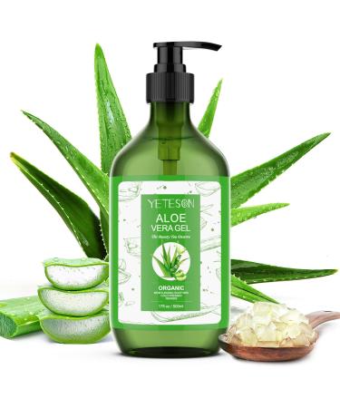YETESON Aloe Vera Gel After Sun - Skin Care for Face Body Hair Hand Soothing Moisturizing Hydrating  Natural Pure Organic Moisturizer  Sunburn Relief Lotion  After Shave Cooling Cream 17fl oz/ 500ml