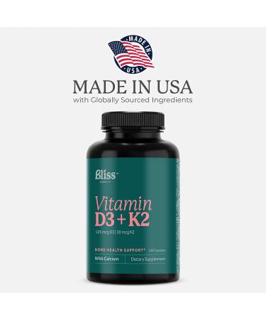 Bliss Serenity Vitamin D3 K2 5000 IU with MK-7 - 120 Vegcaps - Ultimate Absorption Formula - Buy Online on GoSupps.com