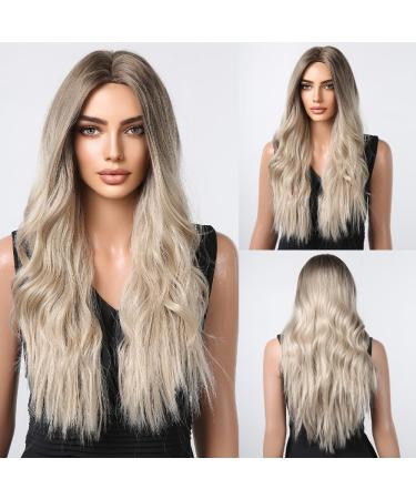 Esmee Long Wavy Ombre Brown to Blonde Wigs for Women Natuaral Synthetic Hair Heat Resistant Wig for Daily Party Cosplay Use Ombre Blonde