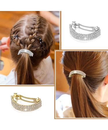 Fashion Elegant Crystal Bridal Semicircle Metal Spring Hair Clip Ponytail Holder Hairpin Rhinestone Hair Barrette accessories for women(2-pack Gold Silver) - Buy Online on GoSupps.com