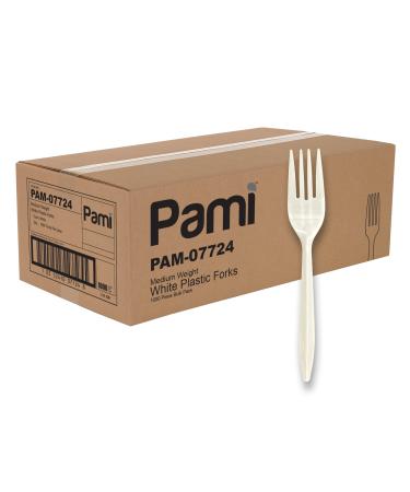 PAMI Medium Weight Disposable Plastic Forks 1000-Pack - Bulk White Plastic Silverware For Parties Weddings Catering Food Stands Takeaway Orders & More- Sturdy Single-Use Partyware Forks - Buy Online on GoSupps.com