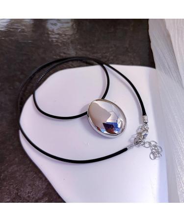Oralgo's Elegant Oval Metal Necklace - Stylish Geometric Pendant with Adjustable PU Leather Cord - Silver Collarbone Chain Jewelry - Buy Online on GoSupps.com