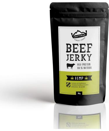  CRAFTSMAN FINEST FOODS Craftsman Beef Jerky Hemp 500 g | Made in Germany - Bavaria | Jerky Beef Set 10 x 50 g | 100% Natural | 100% Beef | High Protein 68% | Dry Meat Biltong Hemp | Sugar Free - Buy Online on GoSupps.com