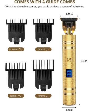 Qhou T-Blade Hair Trimmer for Men - Cordless, Zero Gapped, Rechargeable Beard Shaver with LED Display - Gold - Buy Online on GoSupps.com