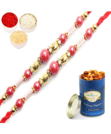 Ghasitaram Gifts Rakhi for Brother Rakhis Online-Set of 2-7017 Fancy Thread Rakhi with 100 GMS of Dryfruits Mix Can