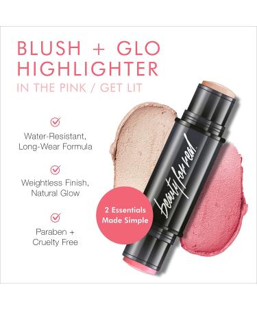 Beauty For Real Blush + Glo In the Pink + Get Lit - Cream-to-Powder Mineral Blush Highlighter Stick - Organic Vegan Formula - 0.32 oz - Buy Online on GoSupps.com