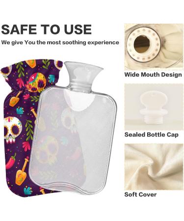 Hot Water Bottle with Sugar Skull Cover | 2L Pain Relief & Hand Warming Premium Heating Bags - Buy Online on GoSupps.com