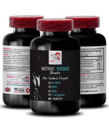 OKG - NITRIC OXIDE BOOSTER - nitric oxide workout recovery training blend fitness formula performance booster muscle support stamina blend strength booster energy formula 1 Bottle 60 Tablets