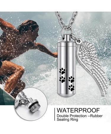 Cylinder Cremation Necklace for Pet Ashes Urn Necklace with Angel Wing Pet Paw Ashes Necklace for Dog/Cat Pet Memorial Keepsake Jewelry Silver-M - Buy Online on GoSupps.com