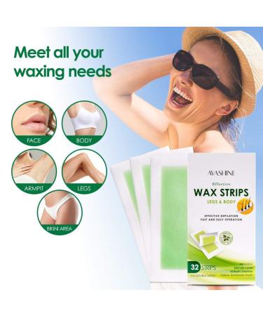Avashine Wax Strips - Green, 32 Strips for Arms, Legs, Underarm, Eyebrow, Bikini & Brazilian Hair Removal - Buy Online on GoSupps.com