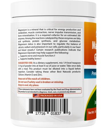 Best Naturals Magnesium Glycinate Powder - 1 Pound (1 LB (Pack of 1)) Unflavored 16 Ounce (Pack of 1) - Buy Online on GoSupps.com