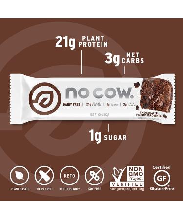 No Cow Protein Bar - Chocolate Fudge Brownie (12 Bars, 2.12 oz Each) - Vegan & Gluten-Free Snack - Buy Online on GoSupps.com