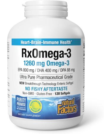 Natural Factors Rx Omega-3 - Natural Support for Heart Health with DHA and EPA - 120 Enteripure Softgels