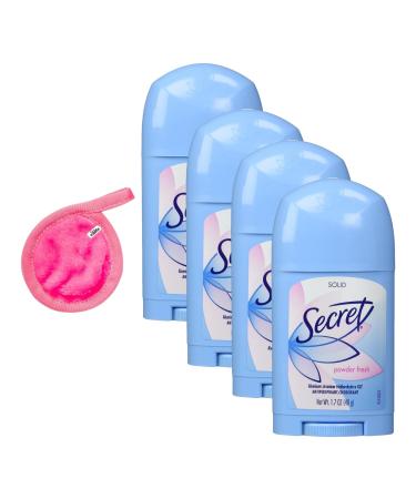 Deodorant Shower Fresh 1.7 oz - Deodorant Powder Fresh with Moofin Makeup Cleansing Cloth Combats Stress Sweat Powder Fresh Scent deodorant Travel Size (4-Pack)