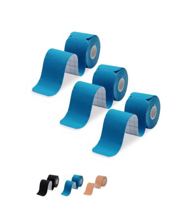 Kinesiology Tape Precut 3 Rolls-Athletic Sports Tape for Muscle & Joints-Physical Therapy Tape for Knee,Ankle,Shoulder,Plantar Fasciitis- Latex Free and Water Resistant-60 Strips, Blue