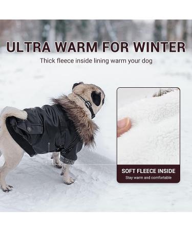 LESYPET Warm Dog Jacket - Windproof & Waterproof Fleece Lined Leather Coat for Small Dogs (X-Large, Black) - Buy Online on GoSupps.com